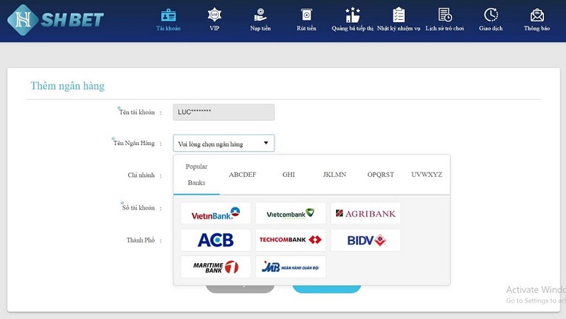 Nạp tiền Shbet